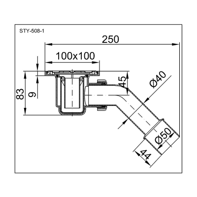 Styron STY-508-1 100x100-as Padlószifon csatlakozó szerelvénnyel