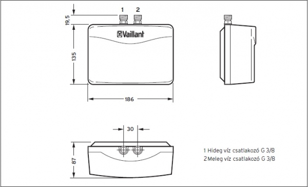 Vaillant miniVED H 3/2 Elektromos átfolyós vízmelegítő nyomás alatt működő