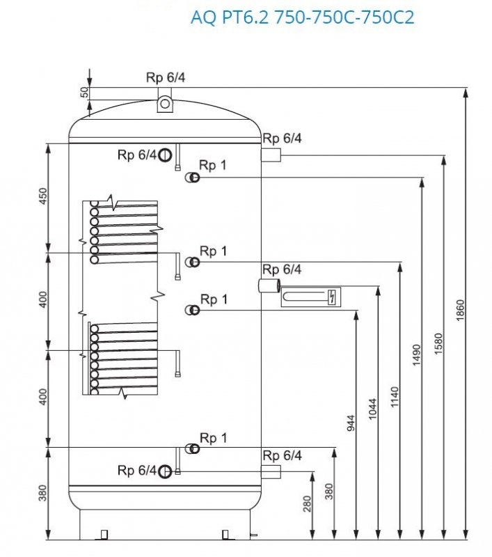 Aquastic (Hajdu Gyártmány) AQ PT6.2 750 C2 ERP 2 Hőcserélős puffertartály szigeteléssel
