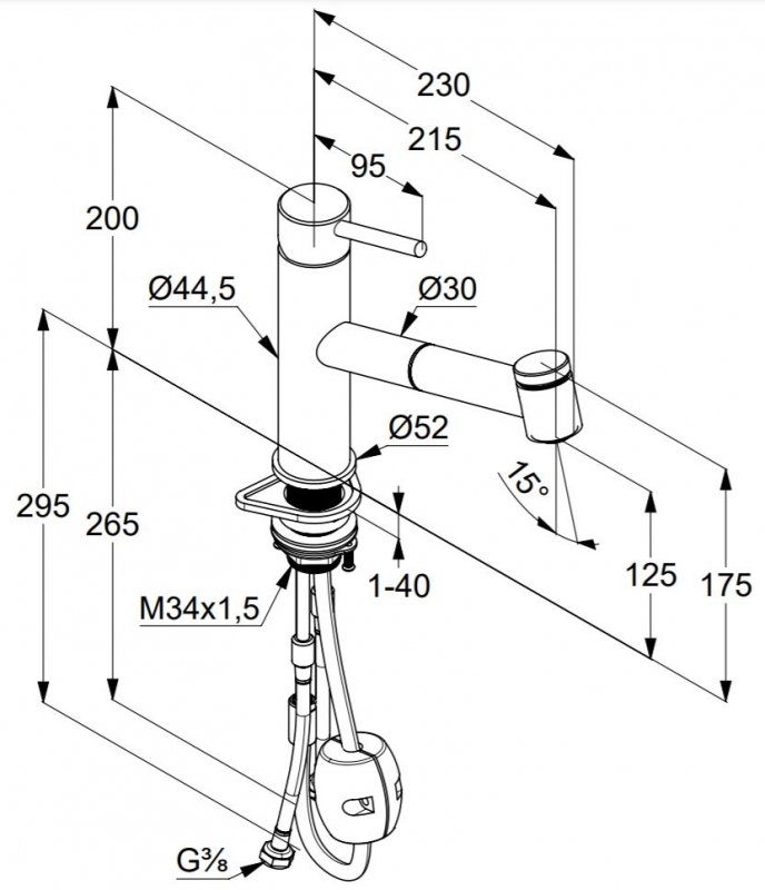 Kludi STEEL Álló mosogató csaptelep nemesacél csaptesttel és zuhanyfejjel 44851F860