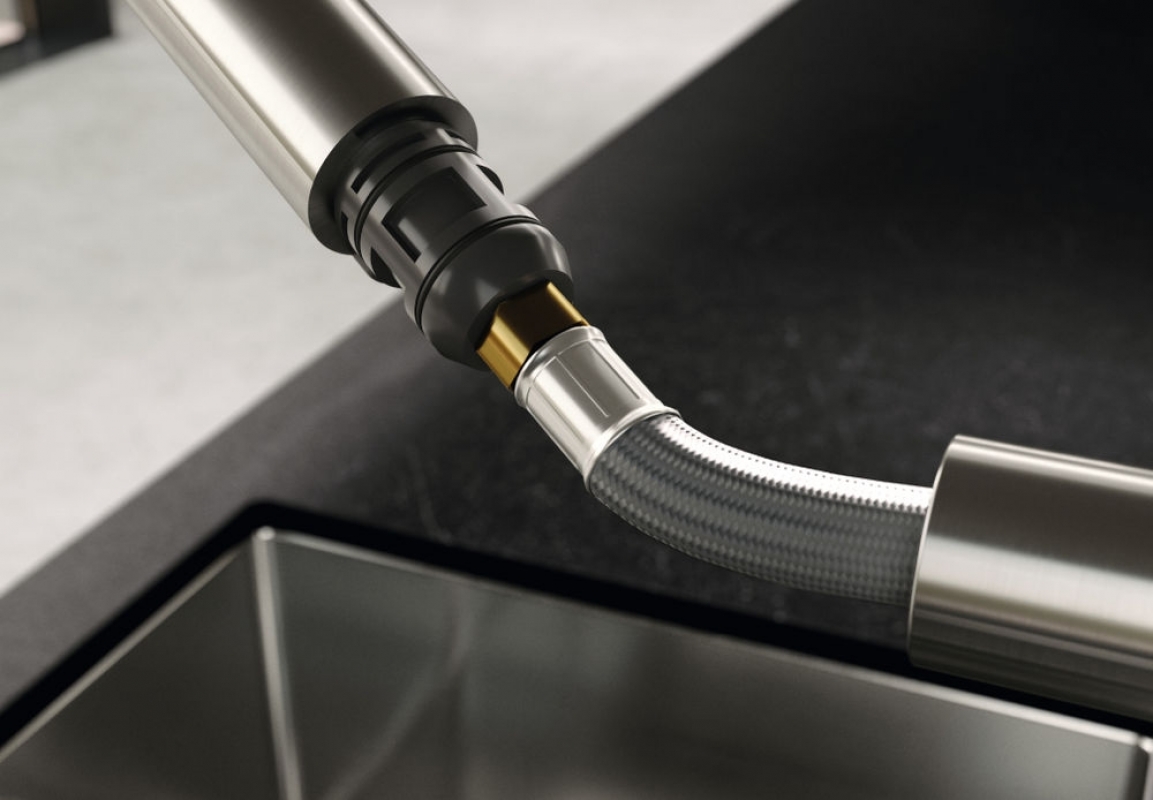 Kludi L STEEL Álló mosogató csaptelep nemesacél csaptesttel és kihúzható kifolyóval 45851F877