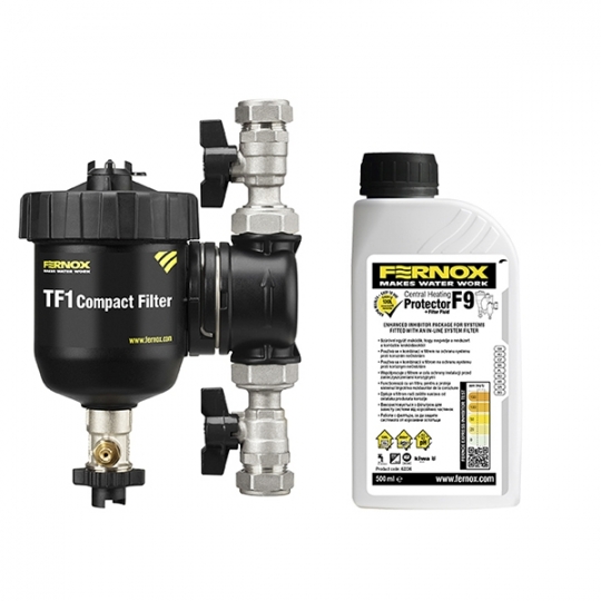 FERNOX TF1 Compact filter mágneses iszapleválasztó 3/4 + F9 inhibitorral FERNOX TF1 Compact filter mágneses iszapleválasztó 3/4 + F9 inhibitorral