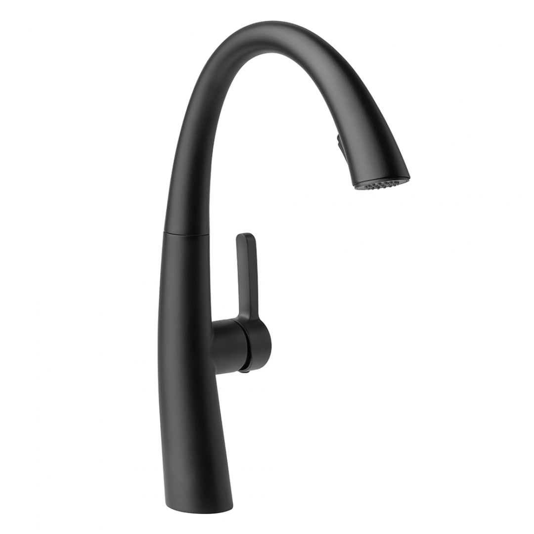 Slovarm Sibela mosogató csaptelep, rozsdamentes acélból, forgatható kifolyócsővel fekete 486003