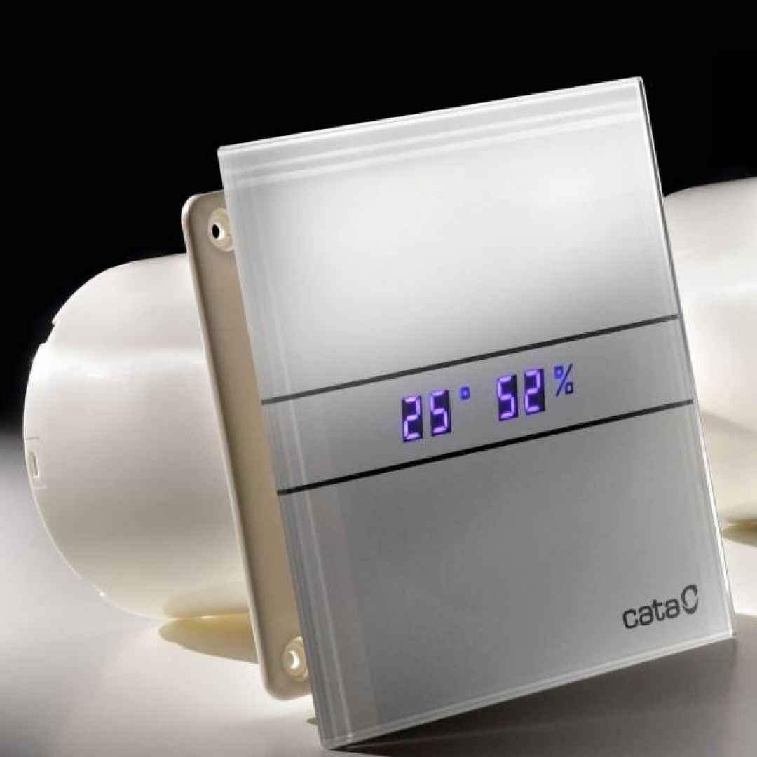 Cata E-120 GTH Kisventilátor üveg előlappal utószellőztető és páraérzékelő funkcióval