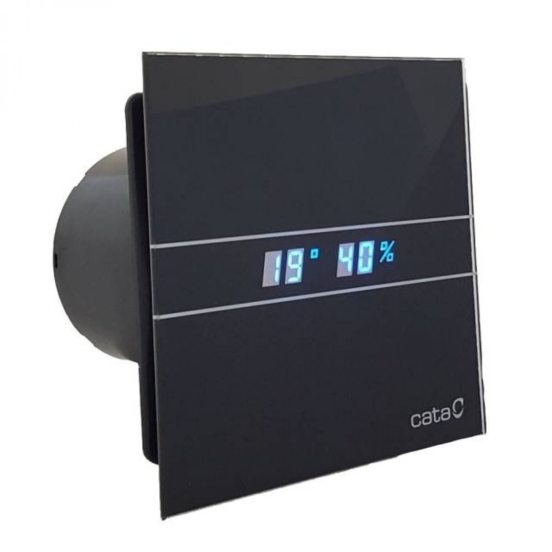 Cata E-100 GTH BK Kisventilátor üveg előlappal utószellőztető és páraérzékelő funkcióval fekete