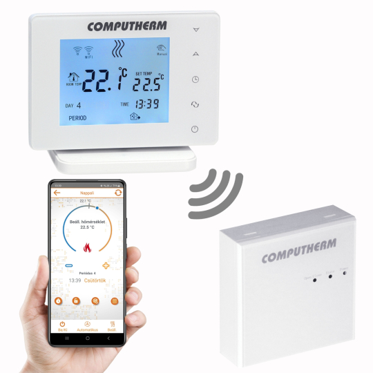 Computherm E400RF Wifi termosztát vezeték nélküli érintőgombos vezérlővel