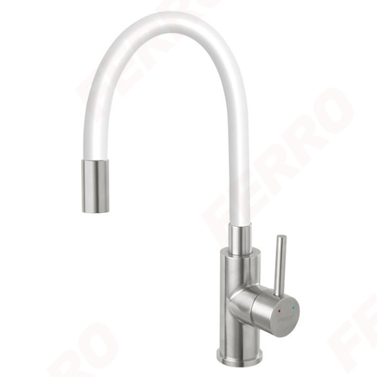 Ferro Zumba BZA4WSS Álló Mosogató Csaptelep flexibilis kifolyócsővel inox fehér