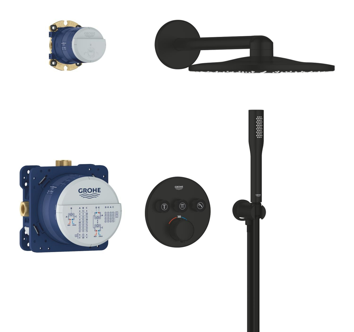 GROHE Precision SmartControl Falba süllyesztett termosztátos zuhanyrendszer, Vitalio SmartActive 310 fejzuhany, Vitalio Get Stick kézizuhany, matt fekete 348742430