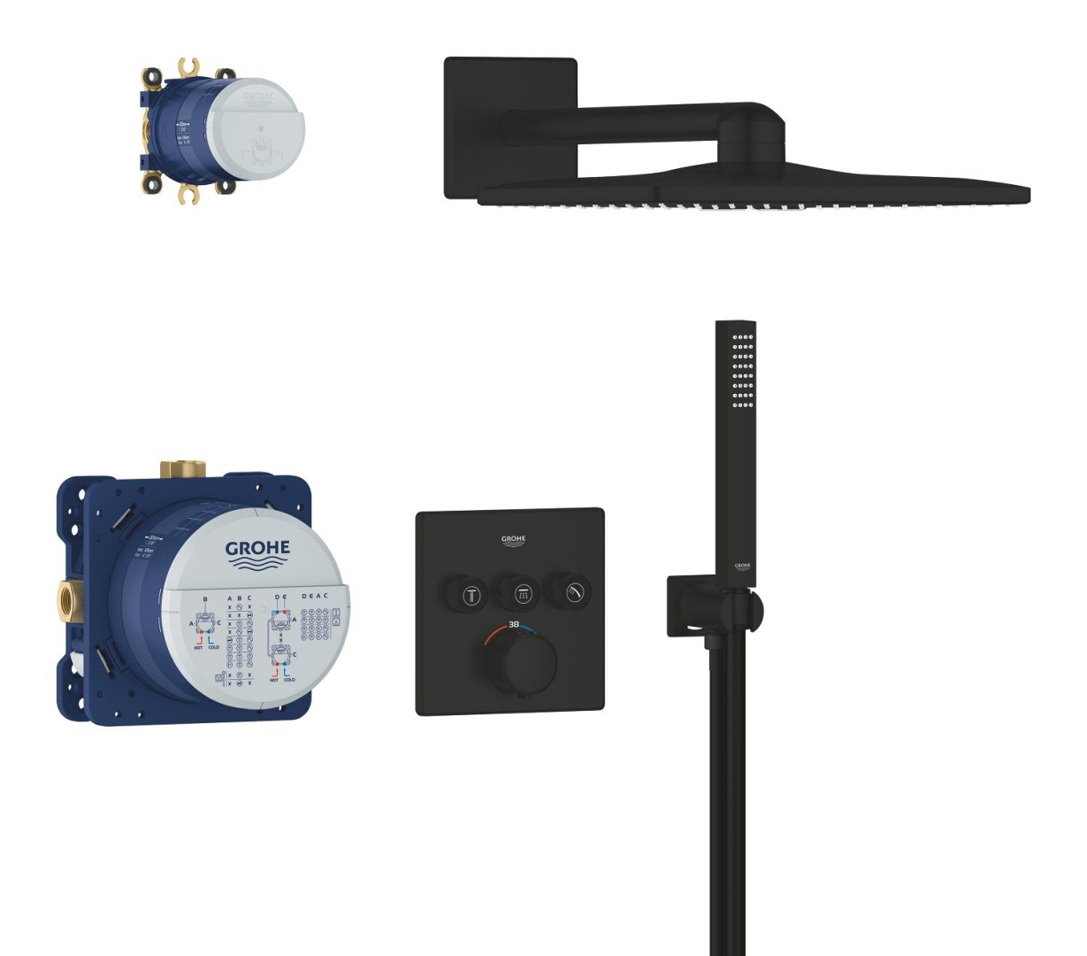 GROHE Precision SmartControl Falba süllyesztett termosztátos zuhanyrendszer, Vitalio SmartActive 310 fejzuhany, Vitalio Joy Cube Stick kézizuhany, matt fekete 348752430