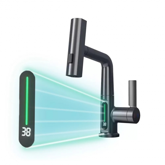 Leziter Mara Mosogató csaptelep multifunkciós fejjel digitális kijelzővel, szürke (ZS-7020-GR)