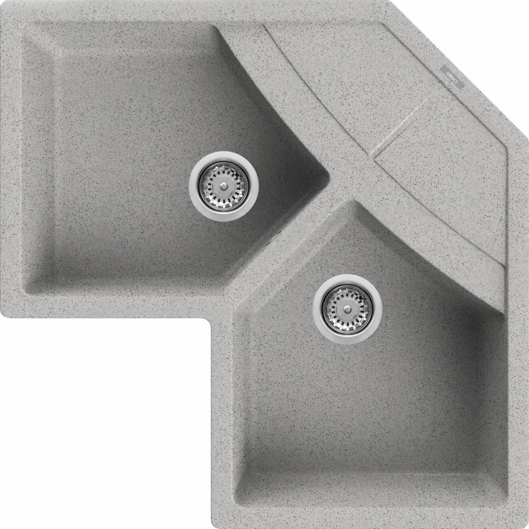 Elleci Unico Corner G55 Gránit Sarok Mosogatótálca dupla medencés grigio pietra LGUCOR55