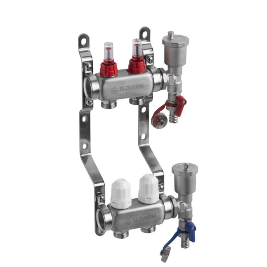 Slovarm 2 körös Komplett áramlásmérős osztó-gyűjtő rozsdamentes acélból osztóvéggel