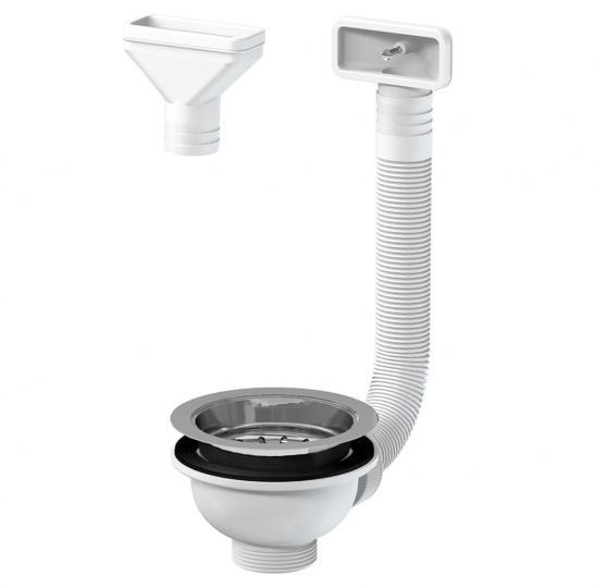 Slovarm Leeresztőszelep, rozsdamentes acél lefolyószűrővel ø114 mm, flexibilis túlfolyóval 418658