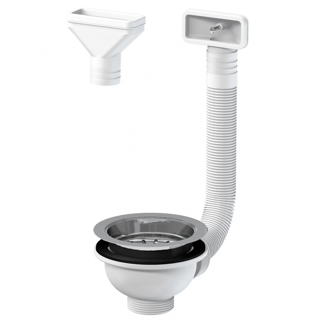Slovarm Leeresztőszelep, rozsdamentes acél lefolyószűrővel ø114 mm, flexibilis túlfolyóval 418658