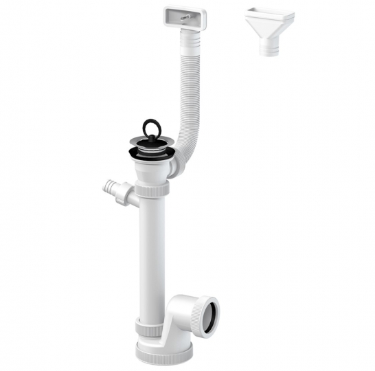 Slovarm Mosogatószifon, rozsdamentes acél lefolyószűrő Ø70 mm, csatlakozócsonkkal és flexibilis túlfolyóval 621114