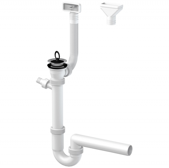 Slovarm „U“ alakú mosogatószifon, rozsdamentes acél lefolyószűrő Ø70 mm, csatlakozócsonkkal, flexibilis túlfolyóval 621398
