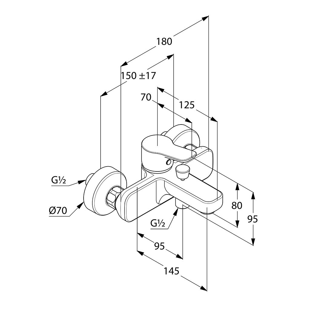 Kludi Pure&Easy Kádtöltő- és Zuhanycsaptelep 376810565 műszaki adatlap