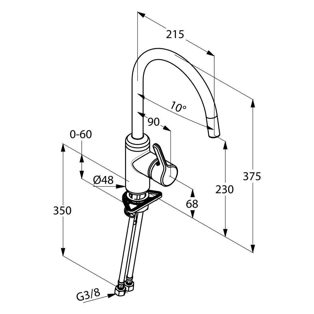 Kludi Bingo Star Mosogató Csaptelep Elfordítható Magas Íves Kifolyóval 428030578 műszaki adatlap