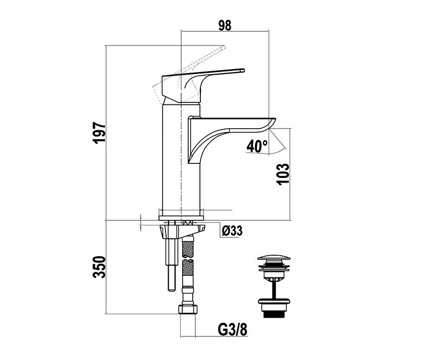 Mofém Zenit Cascade Mosdó csaptelep Click leeresztő szeleppel 84.382.28.00 ábra