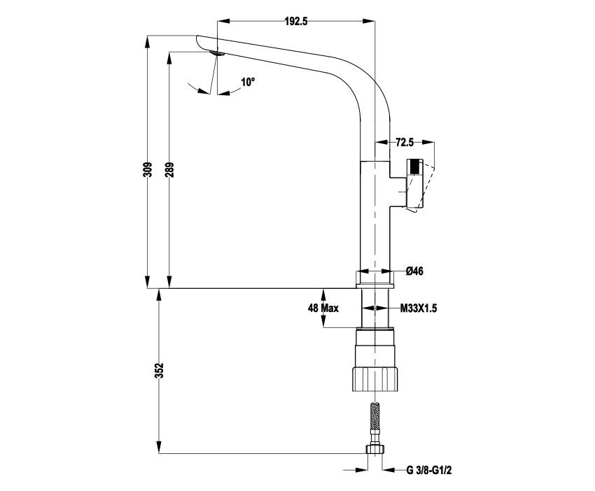Mofém Junior EVO X Álló Mosogató Csaptelep Magas 240 mm-es Nagyíves Kifolyócsővel 152-0052-01 műszaki adatlap