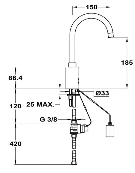 Mofém M-Tronic MLU08 Elektromos mosogató csaptelep 24V mágneses szeleppel 180-7521-03 műszaki ábra