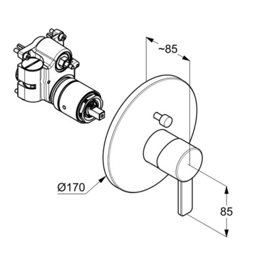 Kludi Bozz falsík alatti kádtöltő- és zuhany csaptelep visszafolyásgátlóval 386570576 műszaki ábra