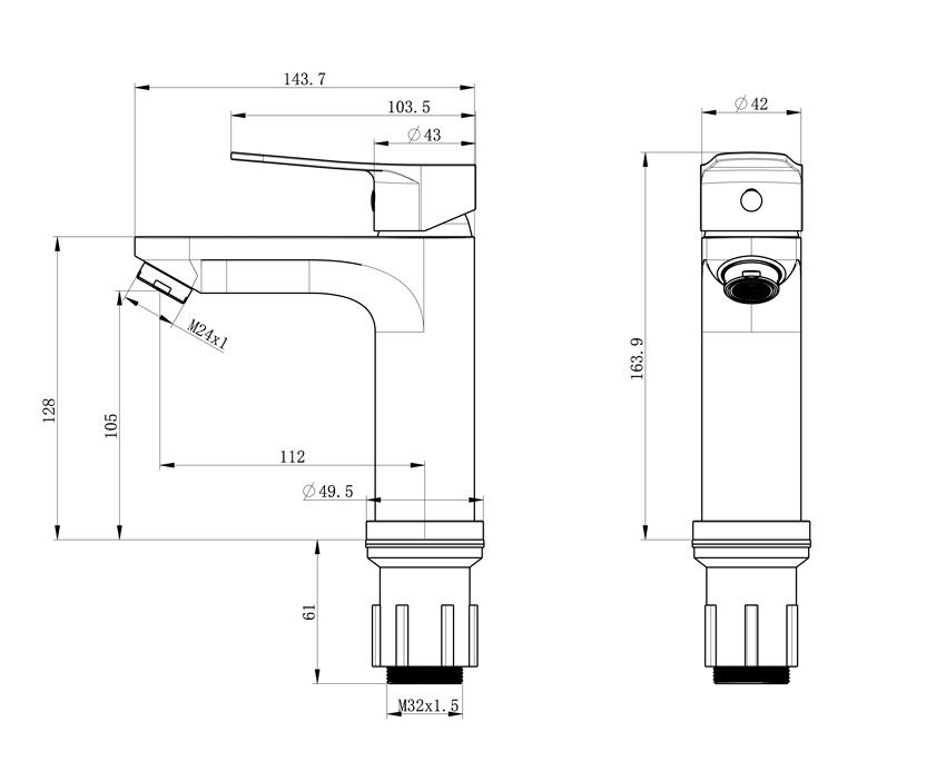 Mofém PRO Mosdó csaptelep leeresztő szelep nélkül 150-1751-00 műszaki ábra