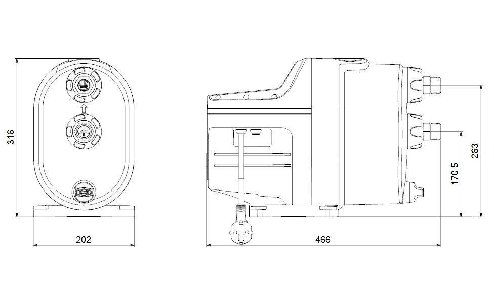 Grundfos Scala1 3-45 Kompakt nyomásfokozó szivattyú (99530405) műszaki ábra