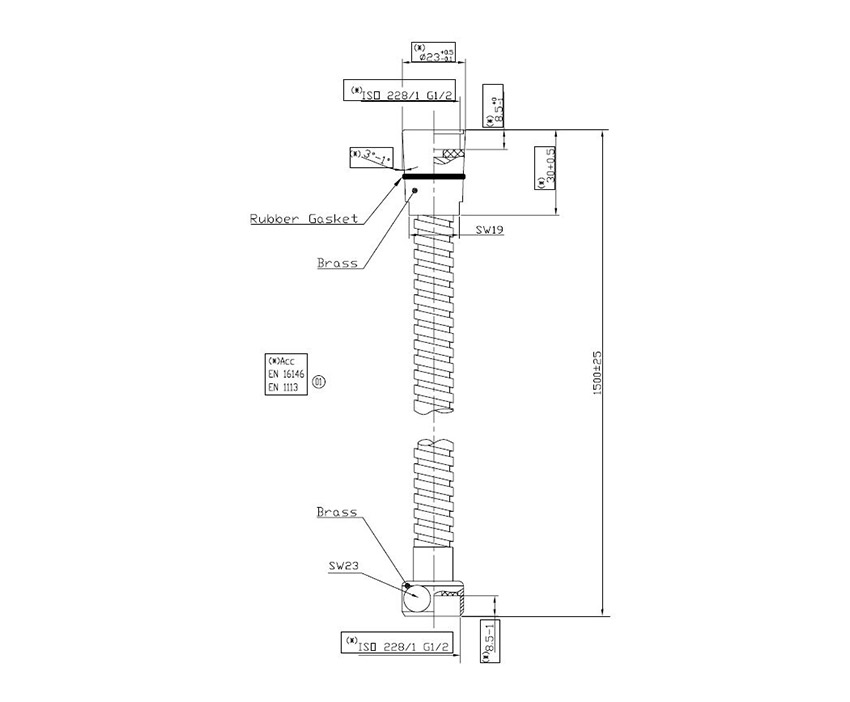 Mofém Basic Zuhany gégecső 1,5m 275-0041-07 műszaki ábra