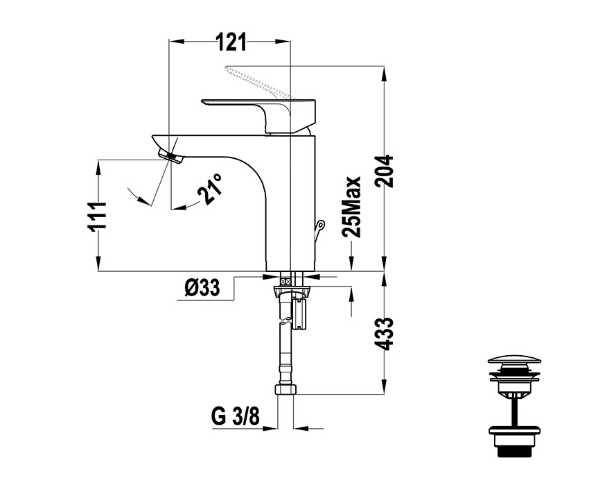 Mofém Trend Plus L mosdó csaptelep magasított Click leeresztő szeleppel 32.362.28.50 ábra