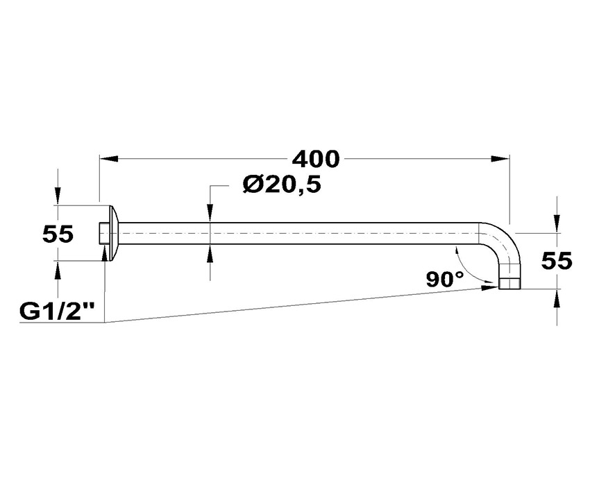 Mofém 90° x 400 Zuhanykar 169-0003-02 méret ábra