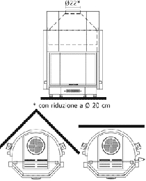 Edilkamin Acquatondo Prizmatikus 22 Vízteres kandallóbetét nyílt rendszerre műszaki ábra