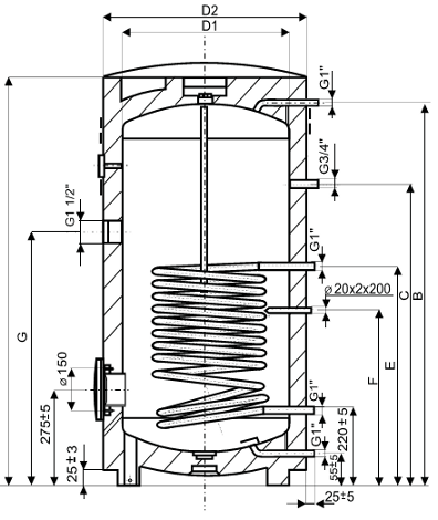 Immergas UBS 500 egy hőcserélős indirekt tároló műszaki ábra