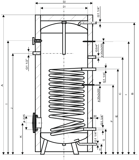 Immergas UBS 1000 egy hőcserélős indirekt tároló műszaki ábra