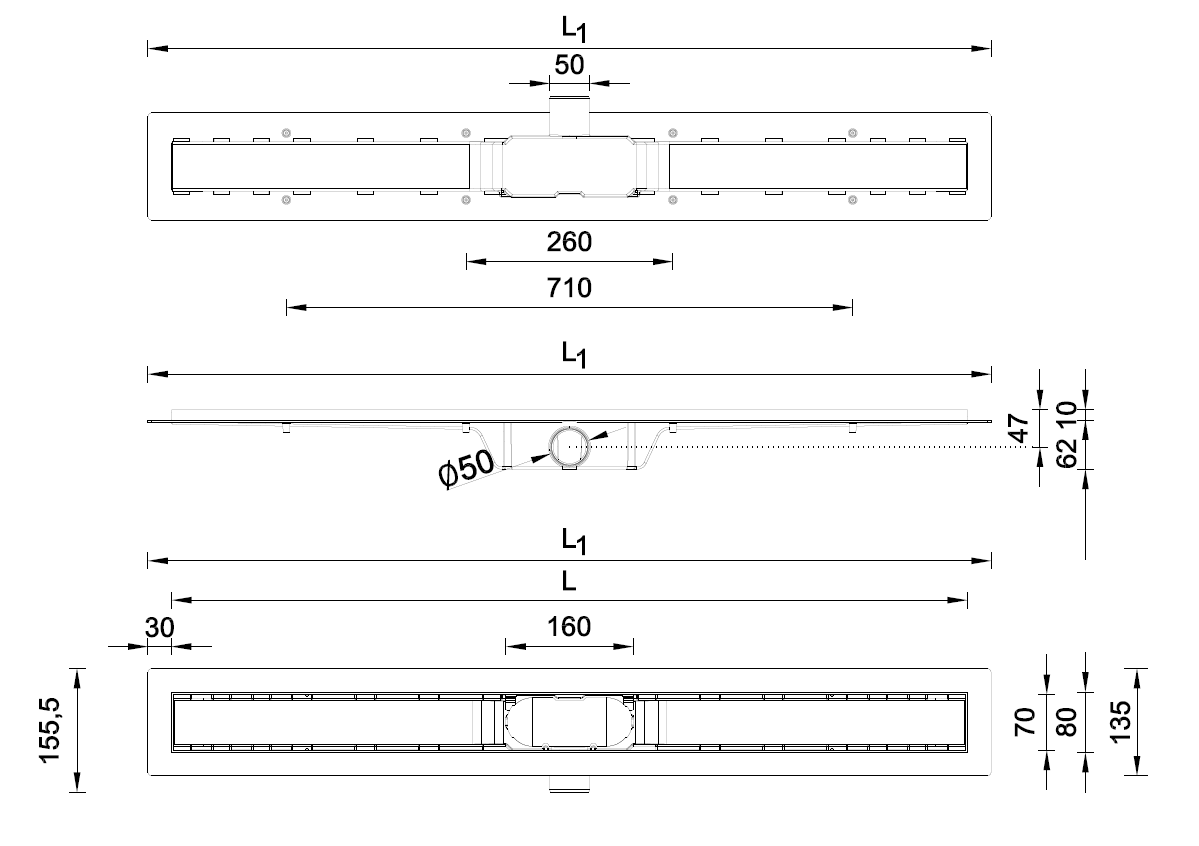 Styron STY-M-70-FF 700 mm-es zuhanyfolyóka fekete műszaki adatlap